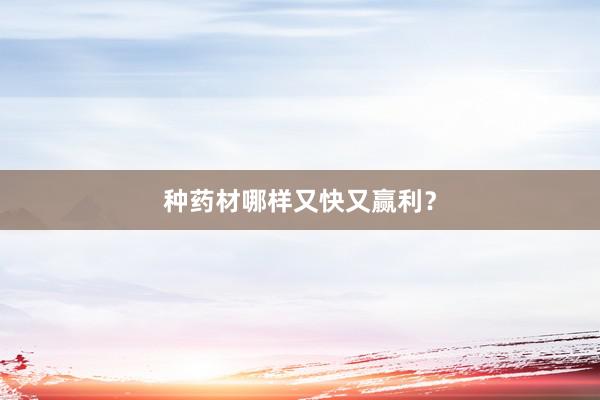 种药材哪样又快又赢利？